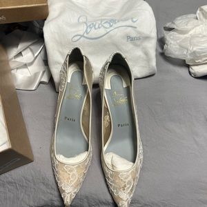 Christian Louboutin size 7.5 white lace bridal pump